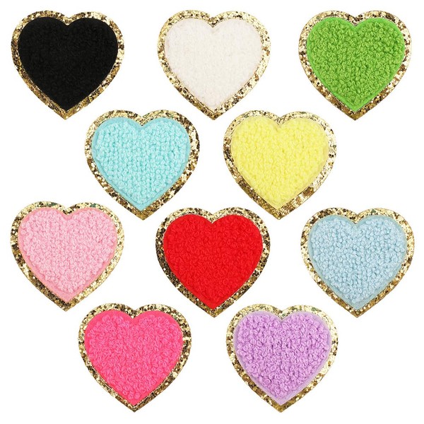 10PCS Heart Shaped Embroidered Sew On Patches Heart Applique Patches Heart Iron on Patches Love Embroidered Patches for DIY Clothing,Shirts,Uniform,Dresses,Bags,Hats(Random Color)