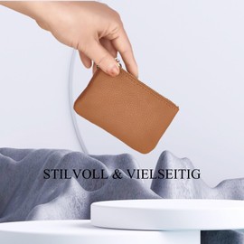LARENNT Full Grain Leather Coin Purses for Men and Women - Key Case Leather Coin Purse Small Purse Women with Key Ring, light brown, Modern Minimalist