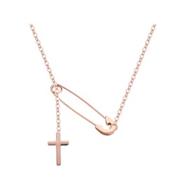 Dainty Small Cross Necklace Cute Paperclip Safety Pin Necklace Stainless Steel Cross Lariat Slip Chain Necklace for Women Men Faith Jewelry Gift