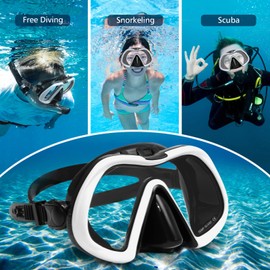 HIKOTEY Unisex Diving Mask with Anti-Fog, Leak-proof and UV Protection, Diving Glasses with Ear Plugs & Nose Clip, Large Field of View, Swimming Goggles for Men, Women, Youth