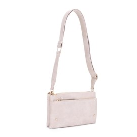 Isabelle Two-Tone Multi-Compartment Crossbody Bag with Adjustable Detachable Strap, Gold Hardware, and Stitched Detailing, Sand