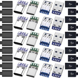 ZHUROUPU 20PCS USB 3.1 Typ-c weiblich männlich Lötkabel Stecker PCB Board, DIY 4 Pin USB 3.0 Typ A/24Pin USB 3.1 Typ C männlich & weiblich Stecker Buchse Stecker PCB Board Modul mit schwarzem Gehäuse