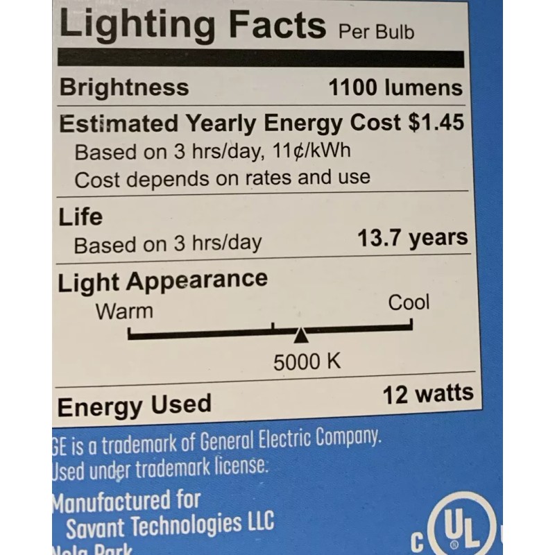 GE Classic LED 75W Equivalent Uses 12W 1100 Lmns A19
