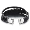 COOLSTEELANDBEYOND Men Steel Vintage Wolf Head Three-Strand Black Braided Leather