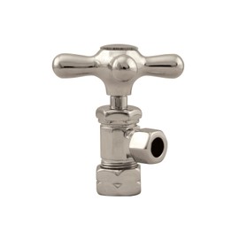 Westbrass Cross Handle Angle Stop Shut Off Valve, 1/2" Copper Pipe Inlet with 3/8" Compression Outlet, Polished Nickel, D105X-05