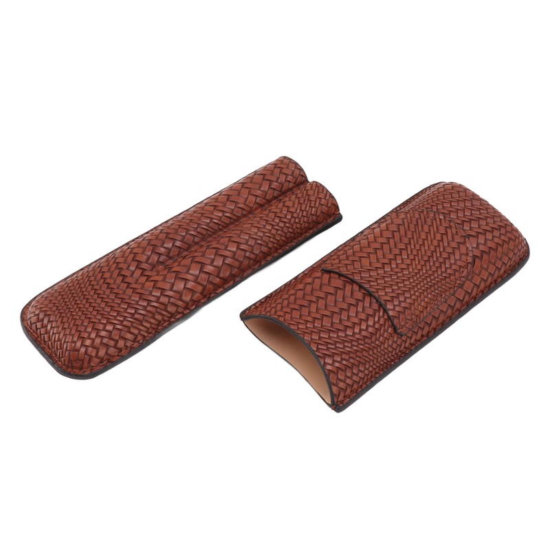 Cigar Case Holder Elegant Vintage Style Woven Pattern Leather Portable
