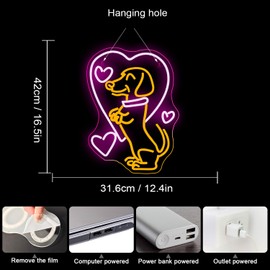 Horseneon Dachshund Neon Sign Love Dachshund Neon Signs for Wall Cute Puppy Neon Lights for Bedroom Pet Shop Dog Lover Dog Theme Party Dog Room