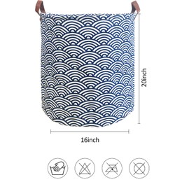 RoyBoder Laundry Hamper Thickened Cotton Waterproof Laundry Basket Leather Handle Collapsible Wide Ring Laundry Hamper in Bedroom Bathroom Dormitory Cloakroom Livingroom Nursery Organizer Toy Bin