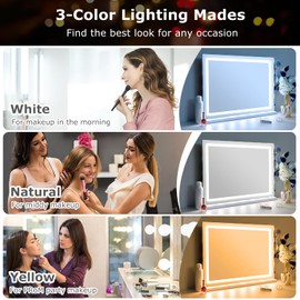 Despful Makeup Vanity Mirror with Lights, 22.8"x 18.1" Large LED Lighted Mirror with 10X Magnification and USB Charging Port, Smart Touch 3 Colors Dimmable, Touch Control for Bedroom, White