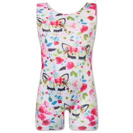 Gymnastics Leotards for Girls 5-6 Years Sparkly White Unicorn Flower Printed Sleeveless Biketard Classic Kids Unitard