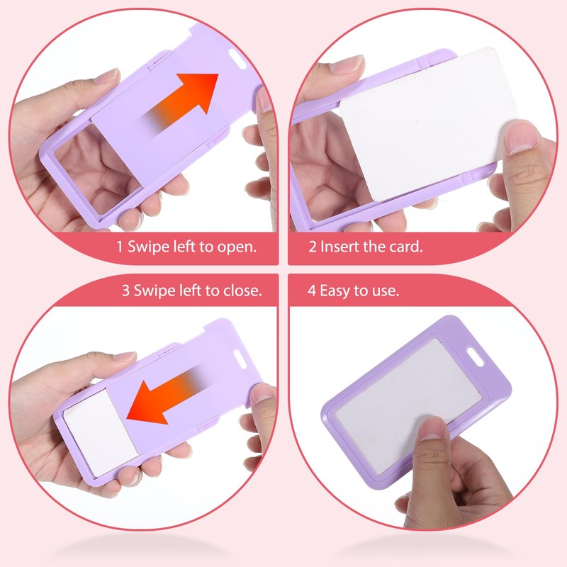 4 Pack Sliding ID Badge Holders, Heavy Duty Hard Plastic