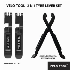 Velo-Tool™ Universal Bike Tyre Lever Set 2 in One Tyre Lever wrench set and Chain link fit/Remove Tool Set of 2 for Racer/MTB/CX/Gravel/Kids/BMX Inc Tubless Stong versatile Lightweight and portable