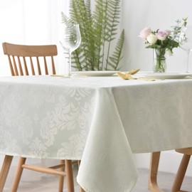 maxmill Jacquard Table Cloth Damask Pattern Spillproof Wrinkle Resistant Heavy Weight Soft Tablecloth for Kitchen Dinning Tabletop Outdoor Picnic Rectangle 52 x 70 Inch Ivory