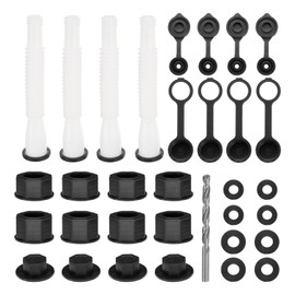 HARFINGTON 4set Gas Can Spout Replacement, Gas Can Nozzle Flexible Pour Nozzle w Fine/Coarse Thread Cap, Spout Sealing Cap, Gas Can Vent Cap-A/B, Drill Bit for Most 1/2/5/10 Gal Can, White
