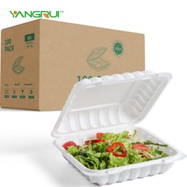 YANGRUI To Go Containers, 100 Pack Large Capacity 9 Inch 41 OZ Shrink Wrap MFPP Meal Prep Container BPA Free Microwave Freezer Safe Plastic Clamshell Food Containers