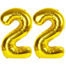 40 Inch Gold Balloon Number 22 Balloon,Jumbo Mylar Foil Helium Balloon for 22 Birthday Digital Balloons for Birthday Party,Wedding Anniversary Party Decorations