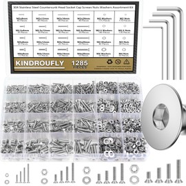 Kindroufly 1285 Pieces M2 M2.5 M3 M4 Countersunk Head Socket Cap Screws Nuts Washers Assortment Kit, 304 Stainless Steel, Fully Machine Thread