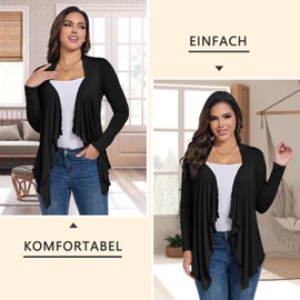 KESSER Women's Cardigan Elegant Long Sleeve Irregular Hem Pleated Long Casual Cardigan Buttonless Soft Lightweight Breathable Fashion Versatile, black, S