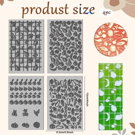 CHGCRAFT 4Pcs Fruit and Vegetable Graphics Polymer Clay Texture Sheet Rubber Clay Texture Mat for Polymer Clay Making Earrings Jewelry DIY Crafts 4 × 2.6 in