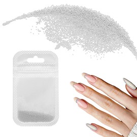 sourcing map Nail Art Beads 0.02" (0.4mm) Mini Metal 3D Caviar Nails Beads Ball Bubble Bead with Bags for Nail Art DIY Craft Decoration, White