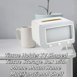 Tissue Holder Cute TV Shaped Tissue Dispenser Tissue Storage Box with Phone Mount Home Multifunctional Shelf(Grey)