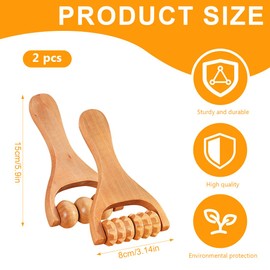 JEXOWIQ 2 x Massage Roller, Wooden Trigger Point Roller Body Face Roller Face Neck Anti-Cellulite for Gua Sha Scraping Massage Tool Massage Roller with Handle Fascia Roller Wood