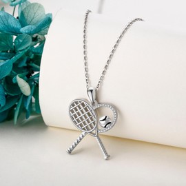 ONEFINITY Tennis Necklace 925 Sterling Silver Tennis Racket Pendant Necklace Sports Jewellery for Women and Girls, Sterling Silver