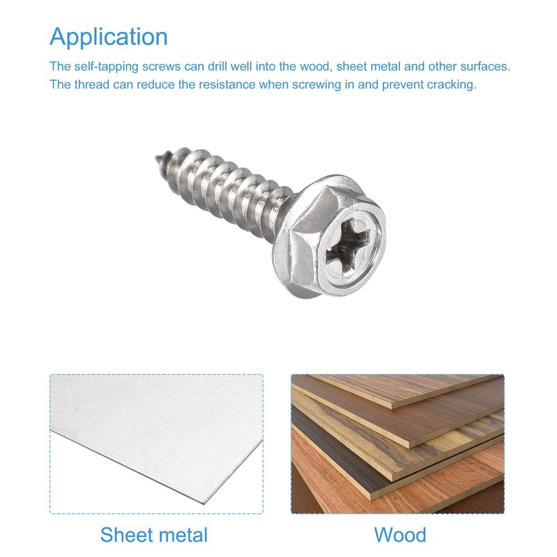 sourcing map Phillips Hex Washer Self Tapping Screws, M3 x
