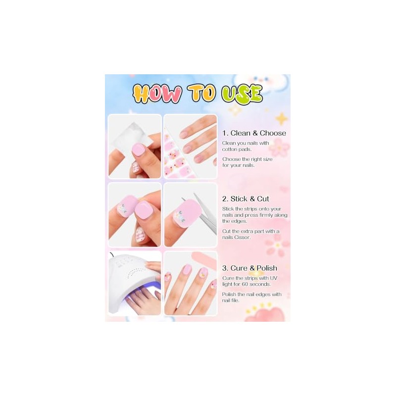 EBANKU - Tiras de uñas de gel semicuradas para niños,