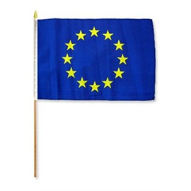 AES 12"x18" Wholesale Lot of 6 European Union Stick Flag Wood Staff Premium Vivid Color and UV Fade Best Garden Outdor Decor Resistant Canvas Header and Polyester Material Flag