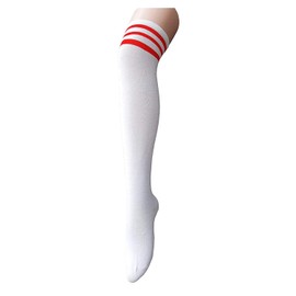 Zando Women Stripe Thigh-high Socks Thigh High Stockings Over Knee High Cosplay Socks Plus Size Tights F White w Red