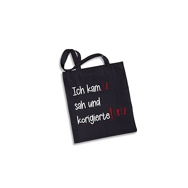 Tassenbrennerei Cotton Bag with Saying Ich kam sah und korigierte