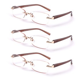 FEIVSN 3-Pack Rimless Reading Glasses For Women, Lightweight Spring Hinge Readers, Classic Elegant Artistic Eyeglasses UV 400 (Brown 2.5 Etc)
