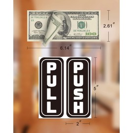 2 Set 4pcs Push Pull Door Sign Stickers, Black, 2"x5" Vertical, Back Adhesive, Waterproof and Fade Resistant, Thick Premium Quality Vinyl, for Business, Stores, Cafes, Shops.