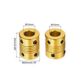 sourcing map 1 Pcs 10mm to 10mm Aluminum Alloy Shaft Coupling L25xD20 Flexible Coupler Beam for 3D Printer CNC Machine DIY Encoders and Motors Shaft,Golden