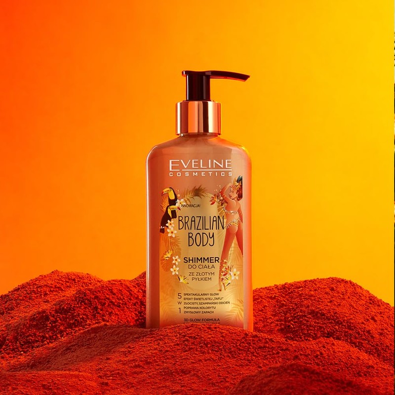 Eveline Cosmetics Brazilianische Körperlotion Shimmer mit Goldglitter & natürlichen Ölen