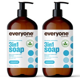 Everyone 3-in-1 Soap, Body Wash, Bubble Bath, Shampoo, 32 Ounce (Pack of 2), Unscented, made for Men and Women