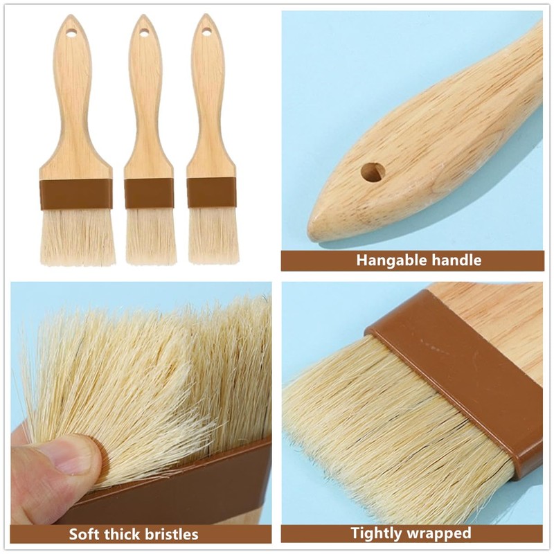 3pcs Natural Boar Bristle Brushes,Pastry Basting Brushes,for Barbecue,Outdoor Dining,Brush with
