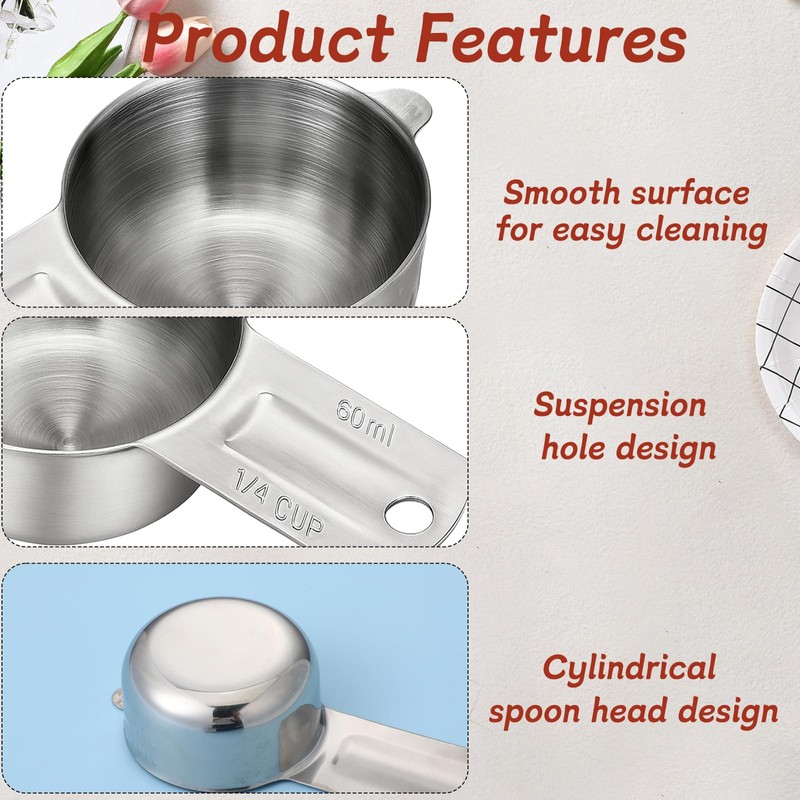 2PCS 1/4 Cup Scoop Measuring Cup (60ml, 2oz) Stainless Steel