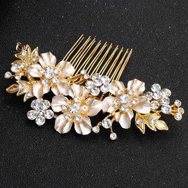 Yovic Crystal Bride Wedding Hair Comb Gold Bridal Headpieces Rhinestone Pearl Hair Pieces Bridesmaid Side Combs Hair Accessories for Women and Girls(Gold)