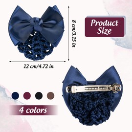 TXIN 4 Pieces Women Hair Snood Net Bowknot Decor Barrette Elastic Mesh Hair Bun Cover Satin Bow Crochet Hairnet Professional Hair Clip Hairpin for Women Girls Working Styling Accessories, 4 Colors