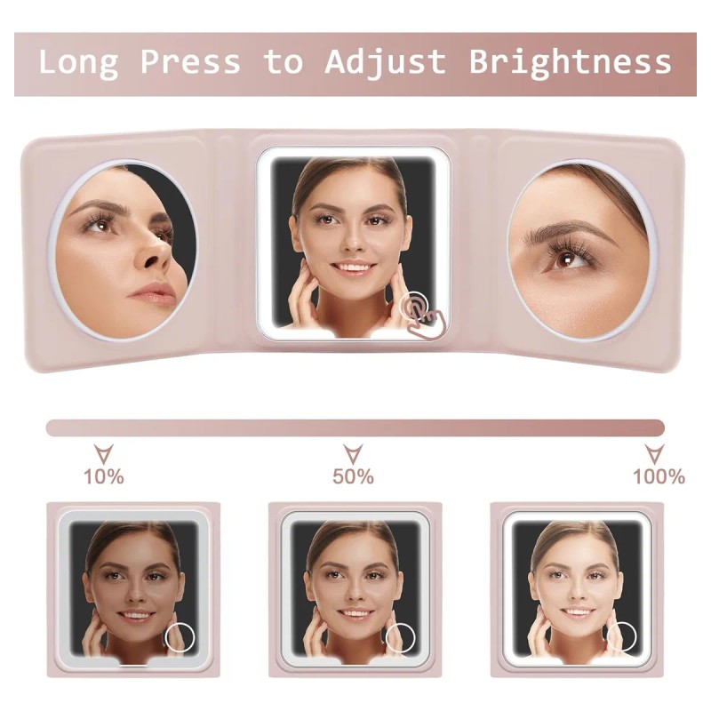 Recargable Espejo De Maquillaje Luz Tríptica Aumento 5x/10x