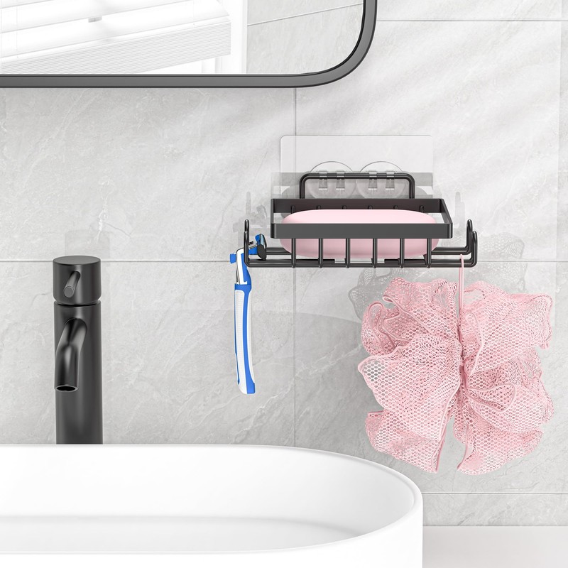 Dobango Bathroom Soap Dish Holder with Hooks, Bar Soap Holder