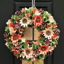 Wooden Door Wreath Orange & Green Decorative Spring Front Door Wreath Indoor Outdoor Decoration 14" (BM34)