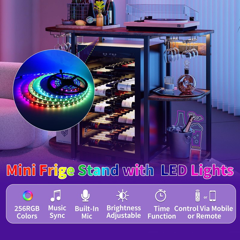 METYERRY Bakers Rack with Power Outlet and LED Light, Microwave