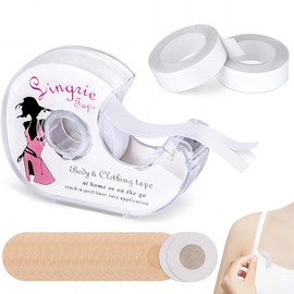 2 rollos Cinta Doble Cara para Ropa de 5 Metros y 10pcs Pezón sin Respaldo, Cinta Adhesiva Invisible para Piel, Cómodo y Seguro para Telas, Ropa, Vestidos y Lencería