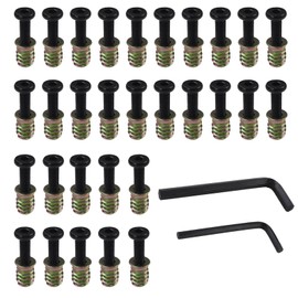 Nihfien 30 Sets M6 x 30mm Furniture Screw, M6 x 15mm Inserts Nut Bolt Fastener Connector with Hex Socket Drive Threaded Wood Inserts for Furniture Woodworking