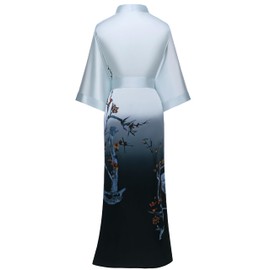 PRODESIGN Long Kimono Robe Satin Sleepwear Gradient Watercolor Silky Kimono Nightgown Bathrobe Kimono Blouse Cardigan, Plum - Gradient Gray, One Size