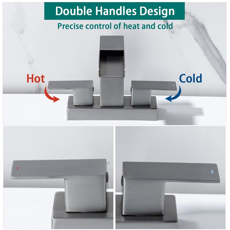 HAMOLER 4 Inch Centerset Waterfall Bathroom Faucet 3 Hole Lavatory