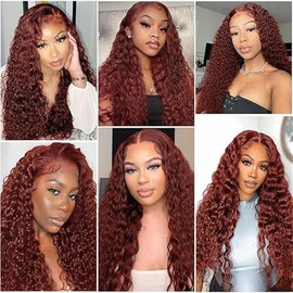 Evaxilc 18 Inch Glueless Wig Human Hair Wig 5 x 5 Lace Front Real Hair Wig Deep Wave Wig No Glues Pre Cut Lace Wear And Go Glueless Wig #33 Reddish Brown No Tangle No Smell for Women